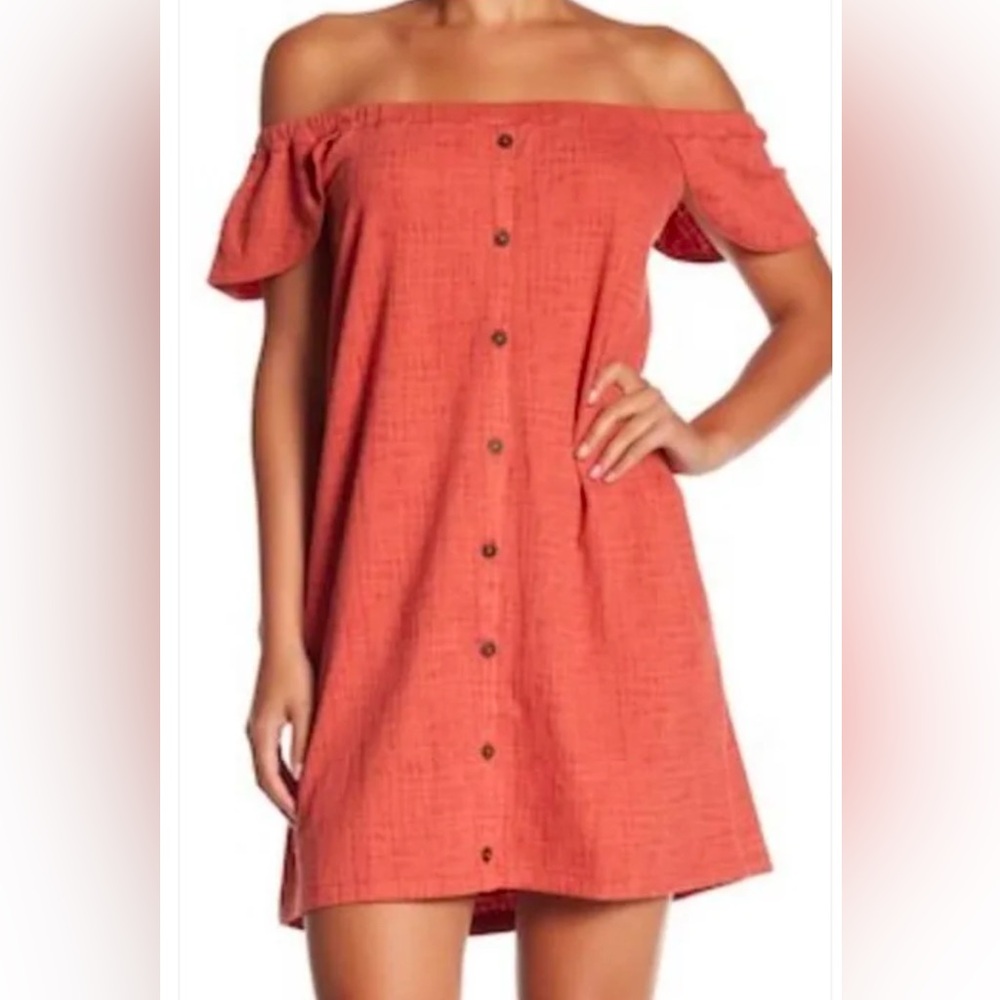 Madewell Texture And Threads Off-The-Shoulder Short Shift Dress Women Med Orange